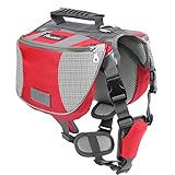 Pawaboo Mochila del Perro - Adjustable Bolsa de Sillín Portador para Mascota Pet Saddle Bag para Viajar/Senderismo/Camping, Talla Mediana, Rojo & Gris